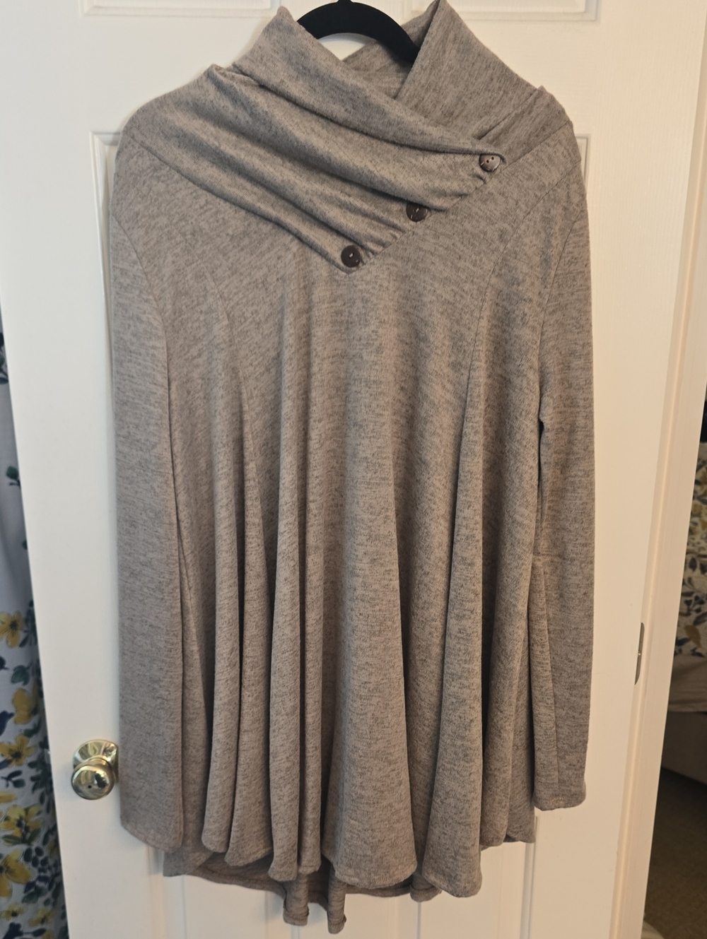 Beige Button-Accent Cowl Neck Sweater Dress